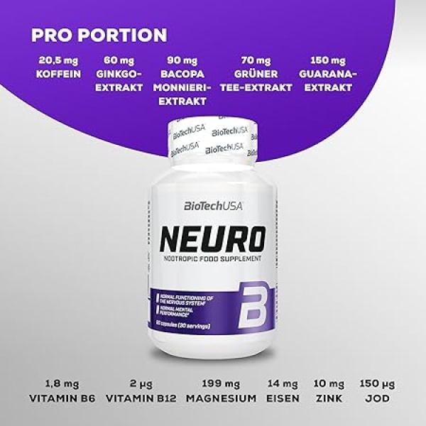 BioTechUSA Neuro Capsules | 17-Active Ingredient Nervous System Support | 60 Capsules - Image 2