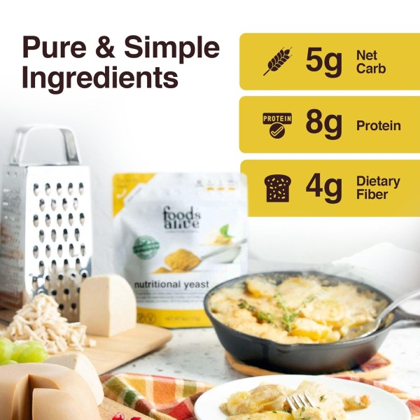 Foods Alive | Non-Fortified Premium Nutritional Yeast Flakes |6 ounce Unfortified vegan cheese powder seasoning - Image 6