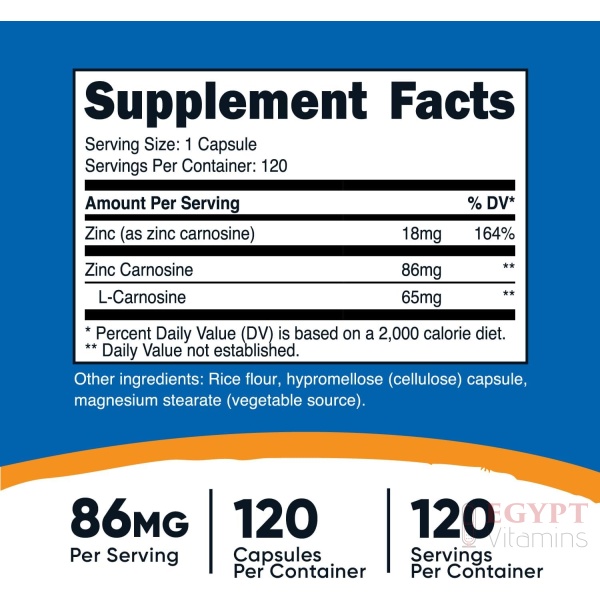 Nutricost Zinc Carnosine 86mg, 120 Capsules - Non-GMO, Gluten Free, Zinc L-Carnosine Supplement - Image 2