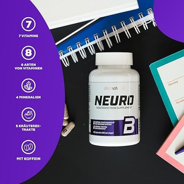 BioTechUSA Neuro Capsules | 17-Active Ingredient Nervous System Support | 60 Capsules - Image 3