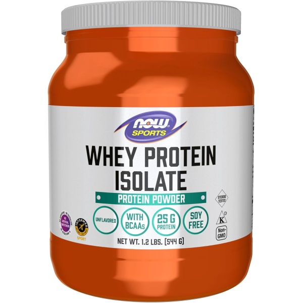 NOW Sports Whey Protein Isolate - 25g Protein with BCAAs | Unflavored Powder |1.2 lb (544g)