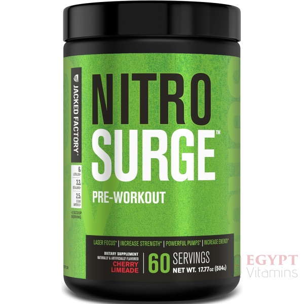 Jacked Factory NITROSURGE Pre Workout Supplement - Endless Energy, Instant Strength Gains, Clear Focus, Intense Pumps - Nitric Oxide Booster & Preworkout Energy Powder - 60 Servings, Cherry Limeade