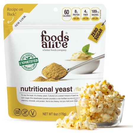 Foods Alive | Non-Fortified Premium Nutritional Yeast Flakes |6 ounce Unfortified vegan cheese powder seasoning