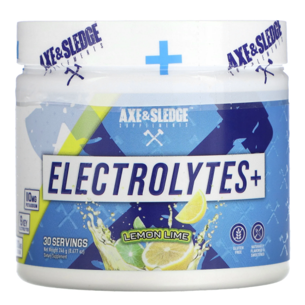 Axe & Sledge Supplements Electrolytes+ – Lemon Lime, 8.677 oz (246 g)