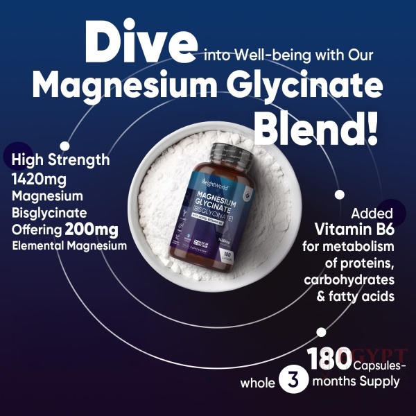 Magnesium Glycinate with Vitamin B6-1420mg Pure Magnesium Bisglycinate Powder Capsules - 180 Capsules - Image 3