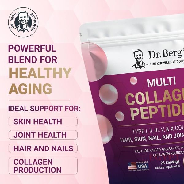 Dr. Berg Multi Collagen Peptides Powder Types I, II, III, V, X - Unflavored Collagen Powder w/ 14 g of Protein - Grass-Fed, Pasture-Raised & Wild-Caught Collagen Sources - 25 Servings - Image 6
