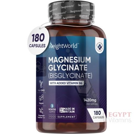 Magnesium Glycinate with Vitamin B6-1420mg Pure Magnesium Bisglycinate Powder Capsules - 180 Capsules