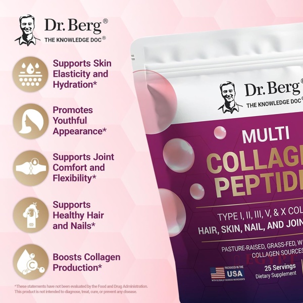 Dr. Berg Multi Collagen Peptides Powder Types I, II, III, V, X - Unflavored Collagen Powder w/ 14 g of Protein - Grass-Fed, Pasture-Raised & Wild-Caught Collagen Sources - 25 Servings - Image 9