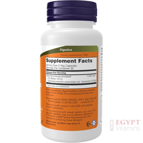 ⁦NOW Supplements, Saccharomyces Boulardii, 5 Billion CFU Probiotic, 60 Veg Capsules⁩ - الصورة ⁦2⁩