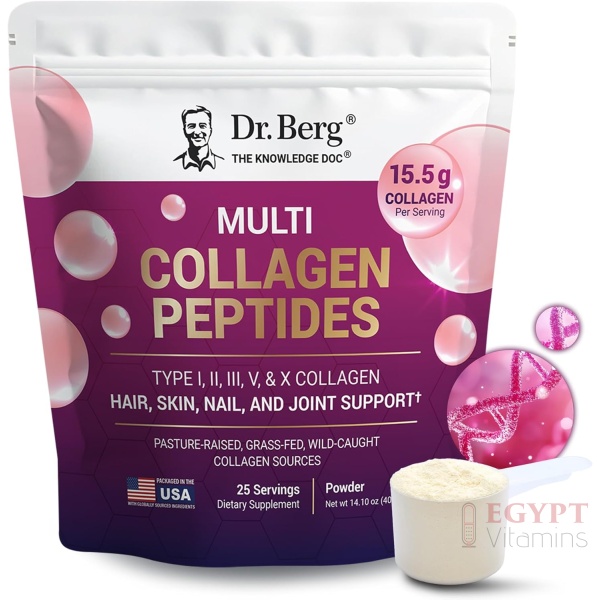 Dr. Berg Multi Collagen Peptides Powder Types I, II, III, V, X - Unflavored Collagen Powder w/ 14 g of Protein - Grass-Fed, Pasture-Raised & Wild-Caught Collagen Sources - 25 Servings