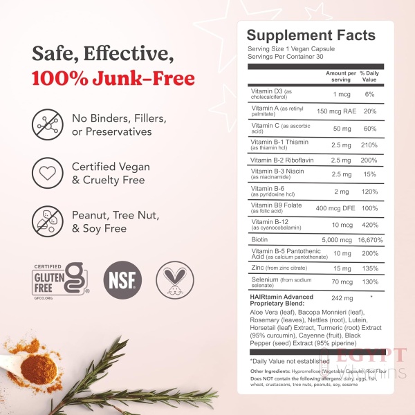 HAIRtamin Advanced Formula Hair Vitamins for Women & Men 5000 Mcg Biotin Capsules – 30 Count - Image 2