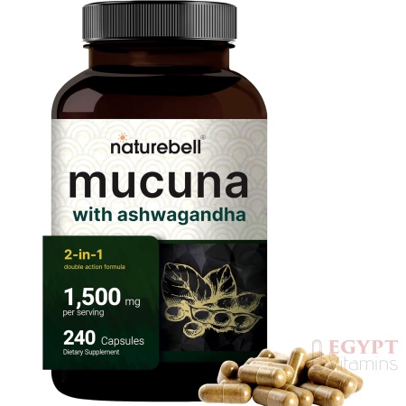 Mucuna Pruriens Capsules, Triple Strength 1500mg Per Serving, 2 in 1 Formula, Made with Mucuna and Ashwagandha, 240 Capsules