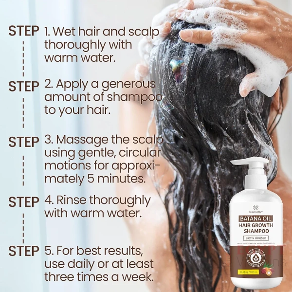 Batana Oil Hair Growth Shampoo: Natural Hair Loss Shampoo for Thinning Hair for Women and Men - Daily Hair Care at Home - 10.1 fl.oz - Image 3