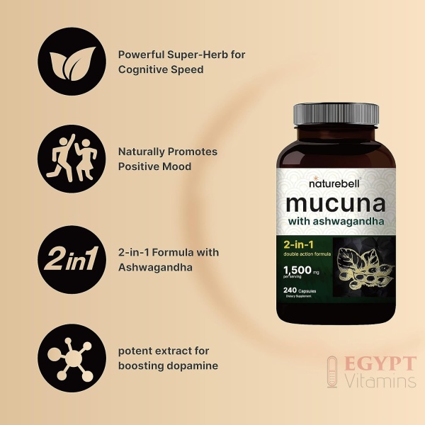 Mucuna Pruriens Capsules, Triple Strength 1500mg Per Serving, 2 in 1 Formula, Made with Mucuna and Ashwagandha, 240 Capsules - Image 4