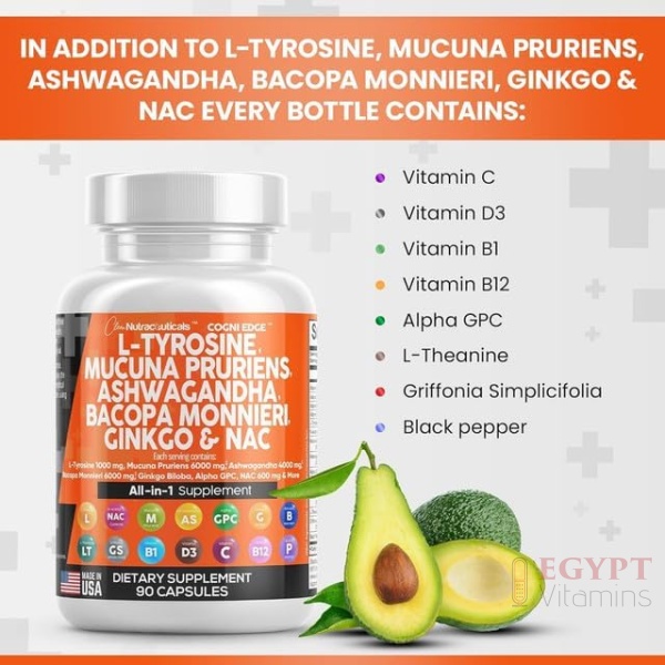 Clean Nutraceuticals L Tyrosine Mucuna Pruriens Bacopa Monnieri Ashwagandha Focus Supplement w/N-Acetyl Cysteine NAC 5-HTP Ginkgo Biloba Alpha GPC Vitamin C D B1 B12 - Image 4