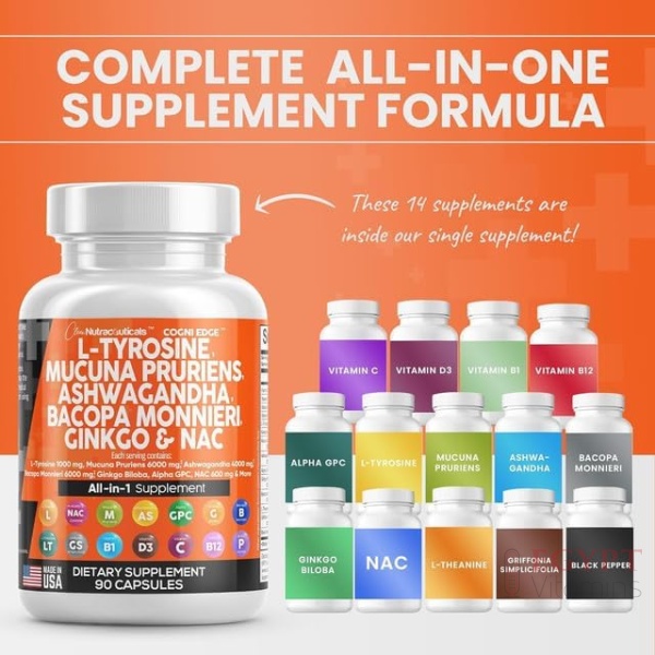 Clean Nutraceuticals L Tyrosine Mucuna Pruriens Bacopa Monnieri Ashwagandha Focus Supplement w/N-Acetyl Cysteine NAC 5-HTP Ginkgo Biloba Alpha GPC Vitamin C D B1 B12 - Image 6