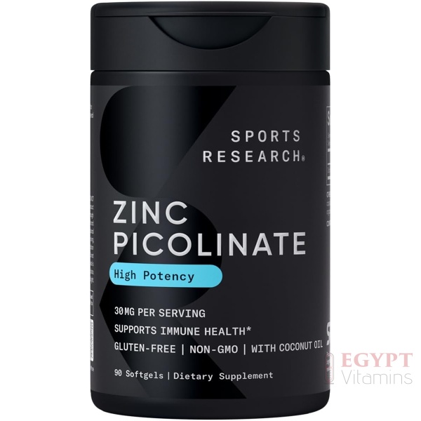 Sports Research High Potency Zinc Picolinate 30mg with Organic Coconut Oil | Highly Absorbable Zinc Supplement for Healthy Immune & Enzyme Function - (90 Liquid Softgels)