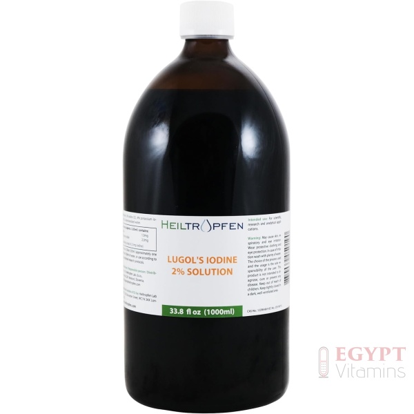 2% Lugols Iodine Solution | 33.8 Fl Oz - 1000 ml | Made with 2 Percent Iodine and 4% Potassium Iodide | Glass Bottle | Lugol's Solution | Heiltropfen®