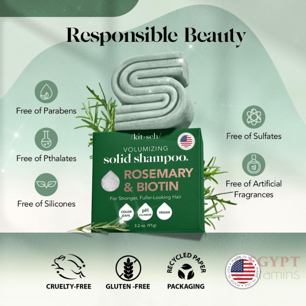 Kitsch Rosemary & Biotin Shampoo Bar - For Hair Growth, Strengthening, Thickening & Volumizing Shampoo for Women and Men - Free of Parabens, Sulfates & Silicones - Made in USA - 3.2 oz - Image 3