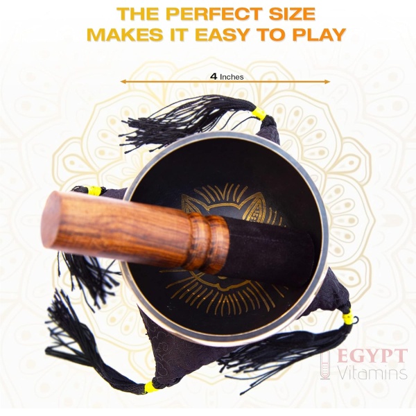 ⁦Tibetan Singing bowl Set - Easy To Play Cat Design Meditation Mindful 7 Chakra Sound Healing Handcrated Gift By HIMALAYAN BAZAAR⁩ - الصورة ⁦5⁩