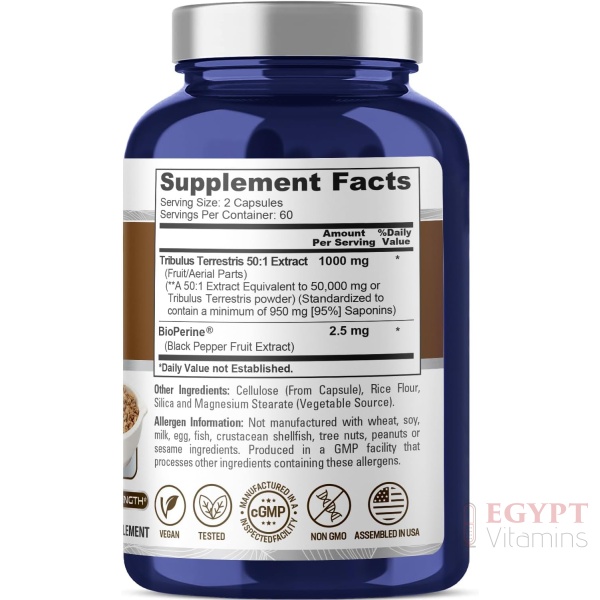 NusaPure Tribulus Terrestris 50:1 Extract, 1000 mg Equivalent to 50,000mg| 120 Capsules - Image 2