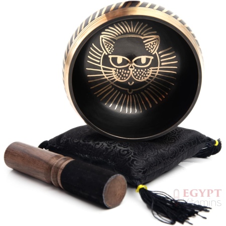 Tibetan Singing bowl Set - Easy To Play Cat Design Meditation Mindful 7 Chakra Sound Healing Handcrated Gift By HIMALAYAN BAZAAR