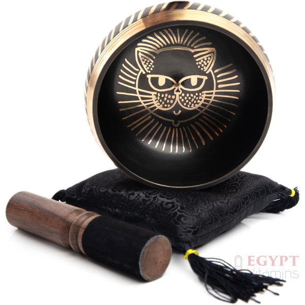 Tibetan Singing bowl Set - Easy To Play Cat Design Meditation Mindful 7 Chakra Sound Healing Handcrated Gift By HIMALAYAN BAZAAR
