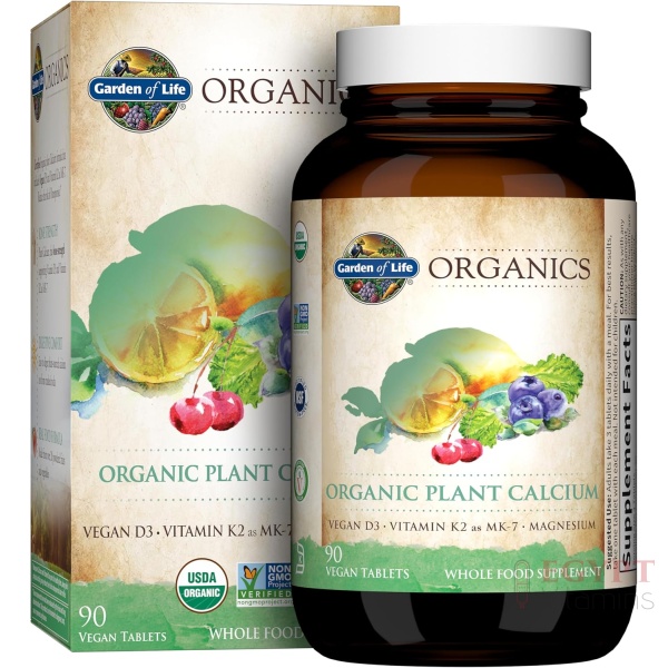 Garden of Life Calcium Supplement with Magnesium & Organic Vitamin D3 K2, Made from Whole Foods, 90 Count