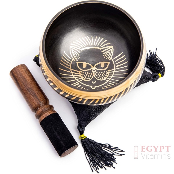 ⁦Tibetan Singing bowl Set - Easy To Play Cat Design Meditation Mindful 7 Chakra Sound Healing Handcrated Gift By HIMALAYAN BAZAAR⁩ - الصورة ⁦4⁩