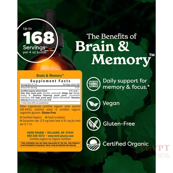 Herb Pharm Brain and Memory Liquid Herbal Formula with Ginkgo for Memory and Concentration, 4 Fl Oz - Image 2