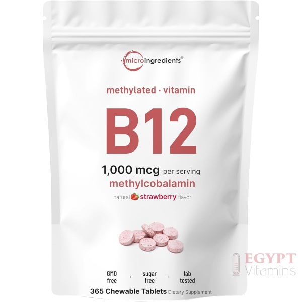 Micro Ingredients Vitamin B12 1,000mcg | Methyl B12 Active Form | 365 Chewable Tablets | Fast Dissolve, Natural Strawberry Flavor
