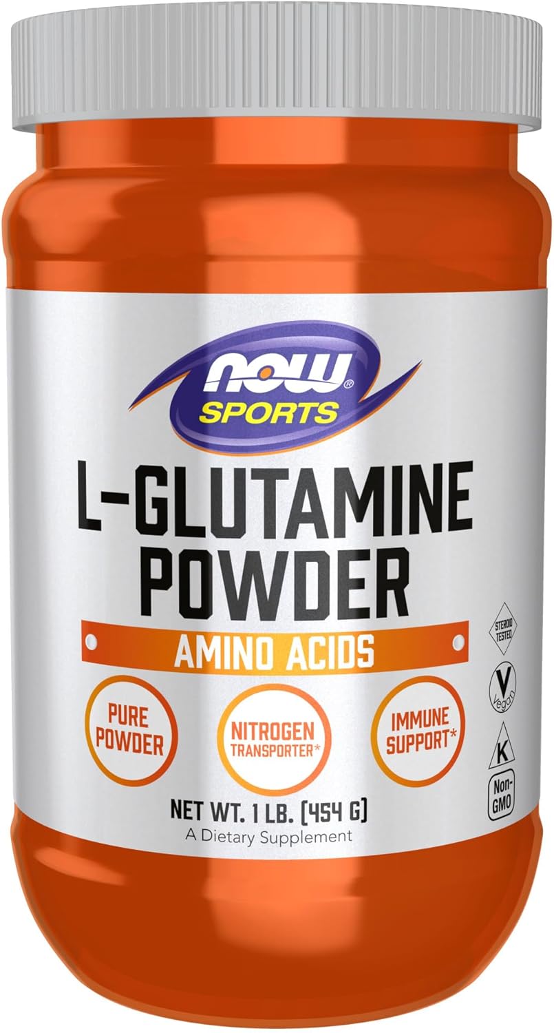 NOW Foods Sports Nutrition, L-Glutamine Pure Powder, Nitrogen Transporter*, Amino Acid, 1-Pound