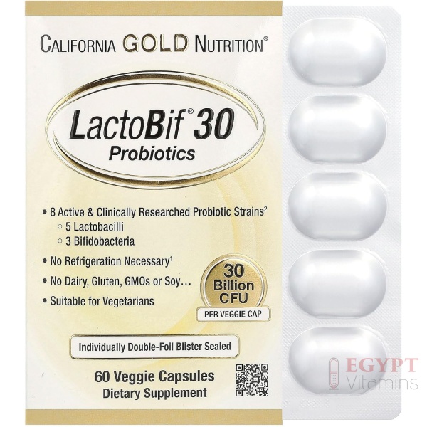 California Gold Nutrition| LactoBif® 30, 30 Billion CFU| 60 Veggie Capsules