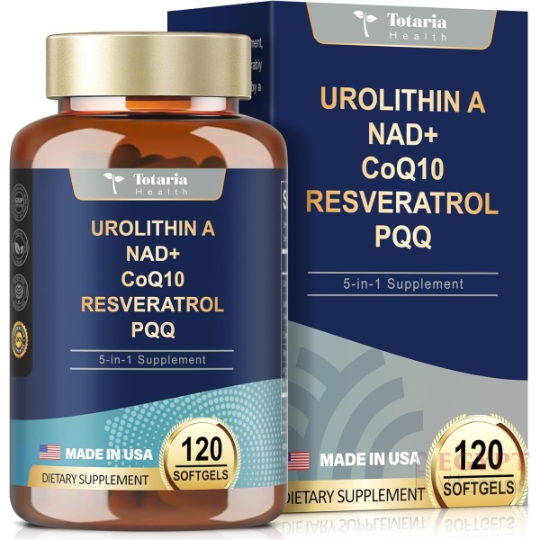 Urolithin A Supplement 1000mg with NAD+,CoQ10,Resveratrol,PQQ | 120 Softgels
