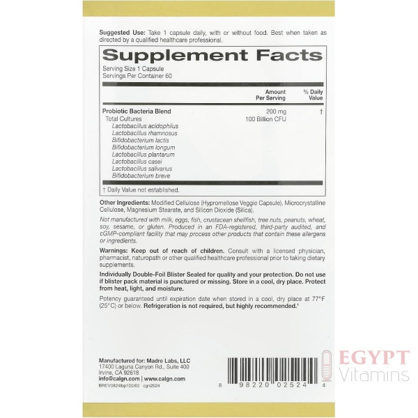 California Gold Nutrition| LactoBif® 100, 100 Billion CFU| 60 Veggie Capsules - Image 2