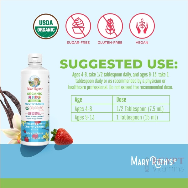 ⁦MaryRuth Organics Kids Multivitamin Liposomal | Vegan, Sugar-Free Vitamins for Kids | Ages 4+ | 2 Month Supply | 15.22 Fl Oz⁩ - الصورة ⁦3⁩