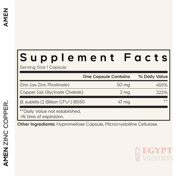Amen Zinc & Copper Supplement + Probiotics | 90 Capsules - Image 2