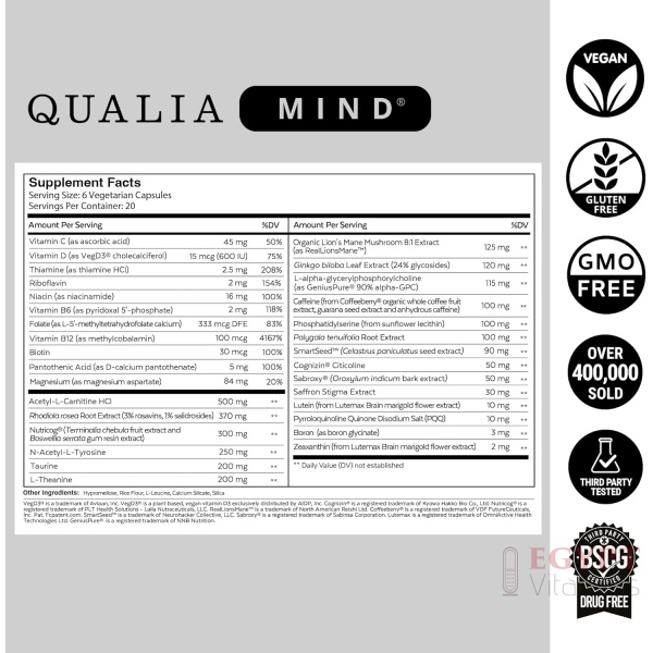 ⁦NEUROHACKER COLLECTIVE Qualia Mind | The Ultimate Blend for Brain Health* | Doctor-Formulated Nootropic to Fuel Focus & Concentration* | Supports Long Term Brain Health| Maintain Drive & Productivity⁩ - الصورة ⁦2⁩