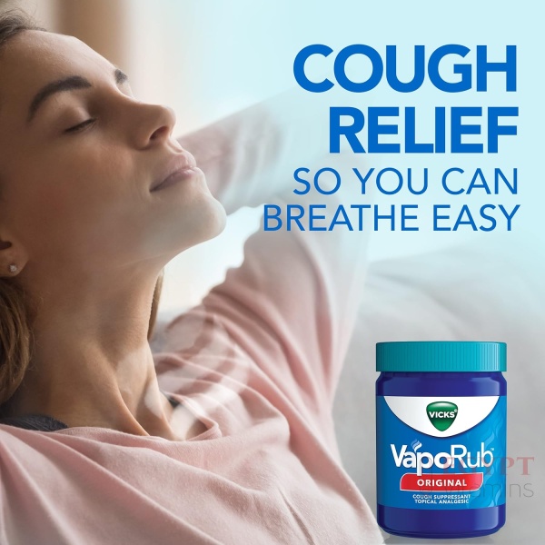 Vicks VapoRub, Original, Cough Suppressant, Topical Chest Rub & Analgesic Ointment, Medicated Vicks Vapors, Relief from Cough Due to Cold, Aches & Pains, 1.76oz - Image 4