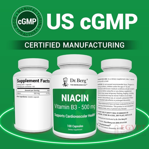 Dr. Berg Niacin 500mg with Flushing for Heart Health & Energy Support* - 100-Day Supply Vitamin B3 Niacin from Dr. Berg Recommended Nicotinic Acid - 100 Capsules - Image 3