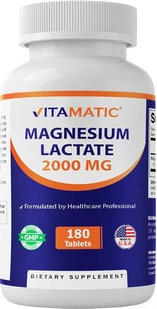 Vitamatic Magnesium Lactate | 240mg Elemental Mg | 180 Tablets