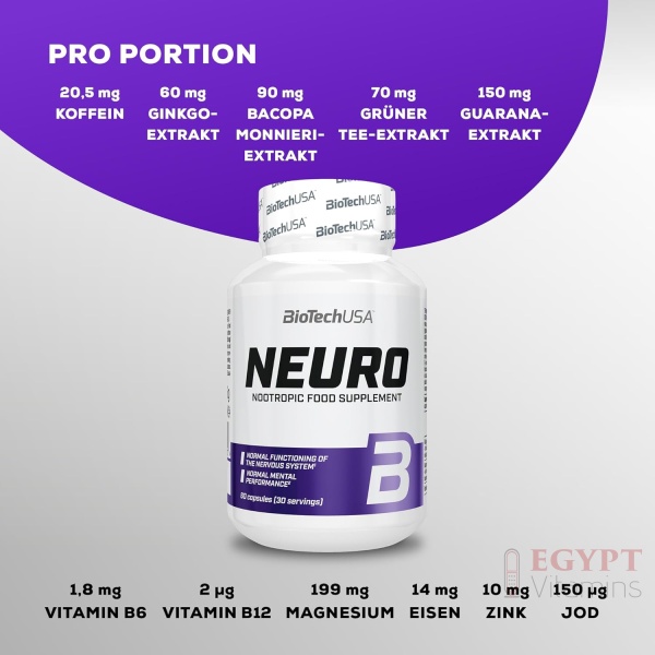 BioTechUSA Neuro Dietary Supplement Capsules with Plant Extracts, Vitamins and Minerals, 60 Capsules - Image 3