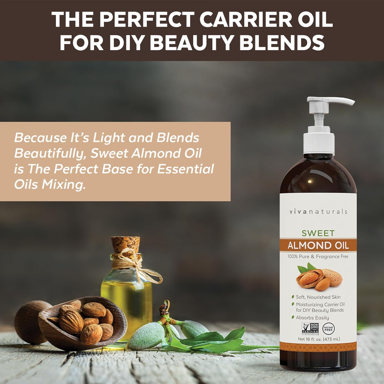 Viva Naturals Sweet Almond Oil for Skin & Hair (16 fl oz) - Image 2