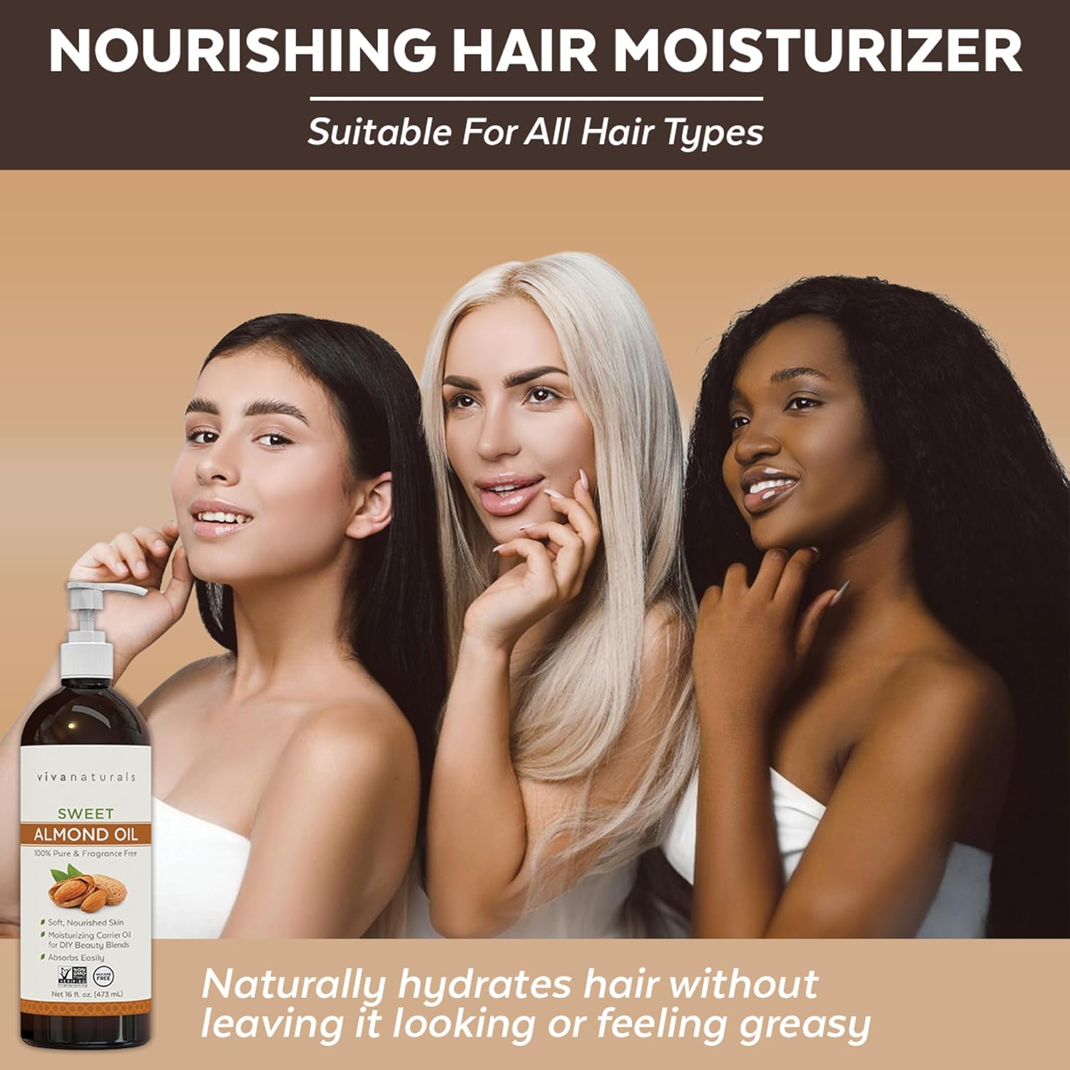 Viva Naturals Sweet Almond Oil for Skin & Hair (16 fl oz) - Image 3