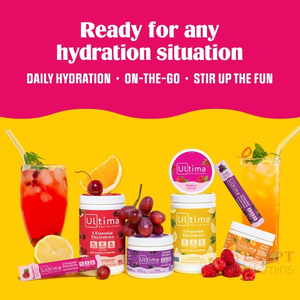 ⁦ltima Replenisher Daily Electrolyte Powder Drink Mix – Sugar Free – Cherry Pomegranate, 90 Servings – Hydration Powder with 6 Electrolytes & Minerals – Keto Friendly, Vegan, Non-GMO⁩ - الصورة ⁦6⁩