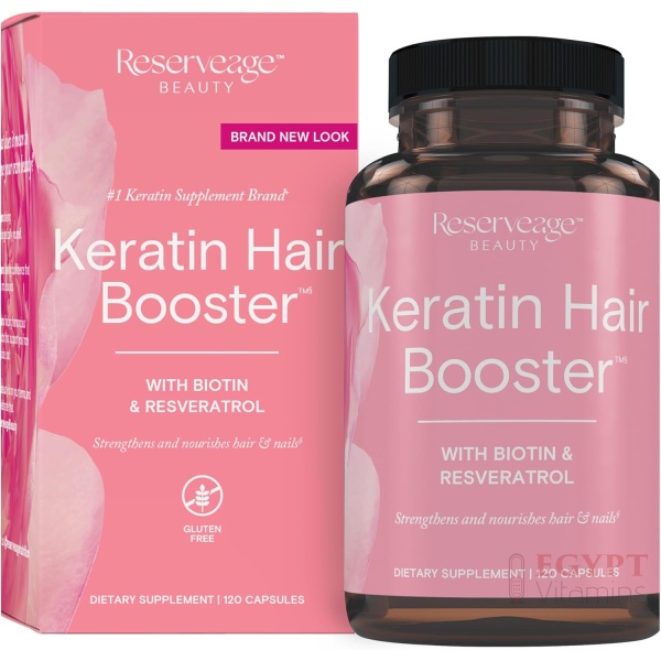 Reserveage Beauty, Keratin Hair Booster with Biotin & Resveratrol, Hair and Nail Growth Supplement for Men and Women, Supports Healthy Thickness and Shine with Biotin, 120 Capsules
