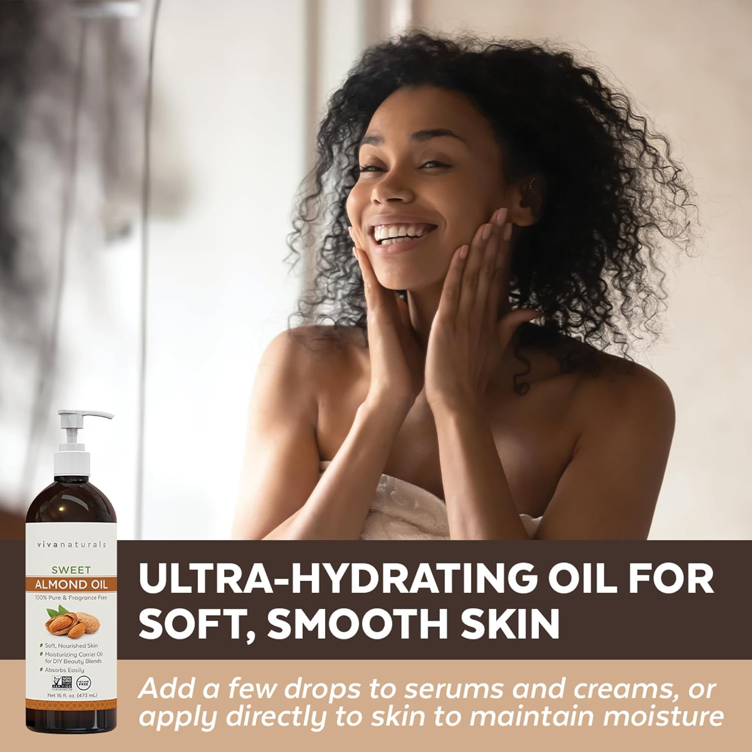 Viva Naturals Sweet Almond Oil for Skin & Hair (16 fl oz) - Image 7