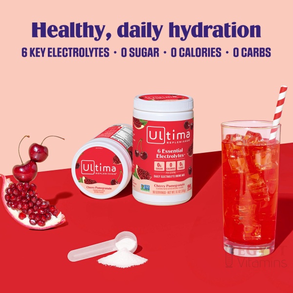 ⁦ltima Replenisher Daily Electrolyte Powder Drink Mix – Sugar Free – Cherry Pomegranate, 90 Servings – Hydration Powder with 6 Electrolytes & Minerals – Keto Friendly, Vegan, Non-GMO⁩ - الصورة ⁦5⁩