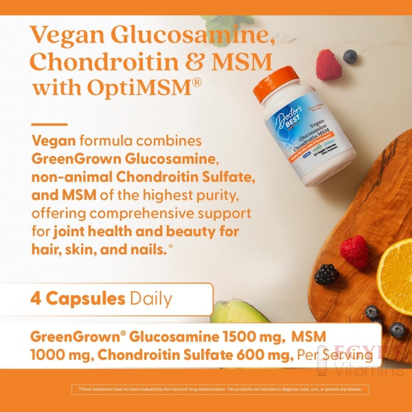 ⁦Doctor's Best Vegan Glucosamine Chondroitin MSM, Joint Health, Hair, Skin & Nails, Capsule,120 count⁩ - الصورة ⁦4⁩