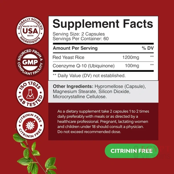 Nature's Craft Red Yeast Rice with CoQ10 |120 Count - Image 2